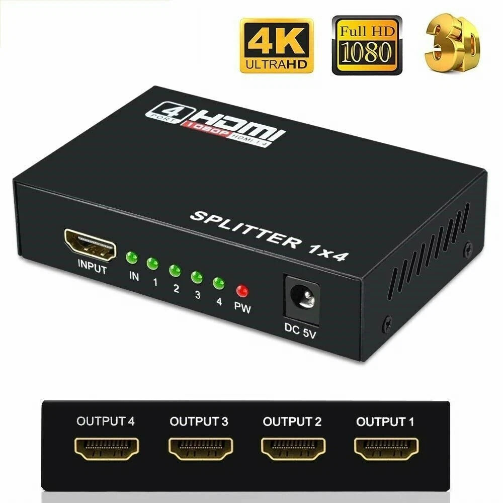 Divisor HDMI 1 en 4 salidas 4K UHD HD 1080P 4 puertos